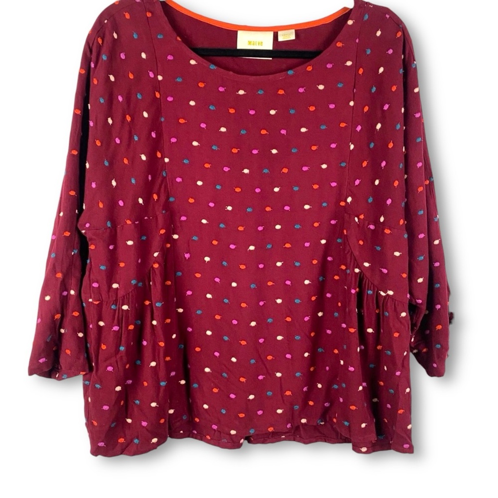 Anthropologie Maeve Confetti Dot Peplum Blouse Burgundy Multi Womens Medium